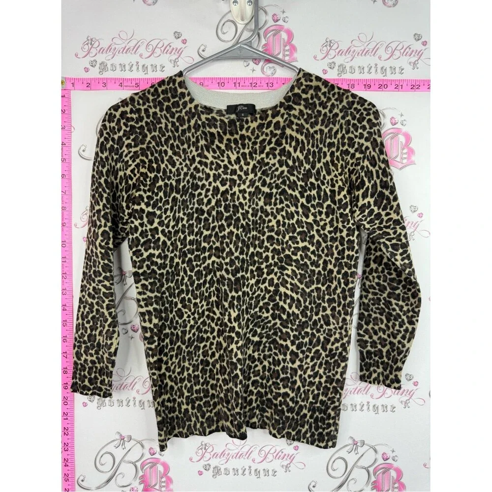 J. Crew merino wool top Leopard Print Crewneck Sweater in Black and Tan